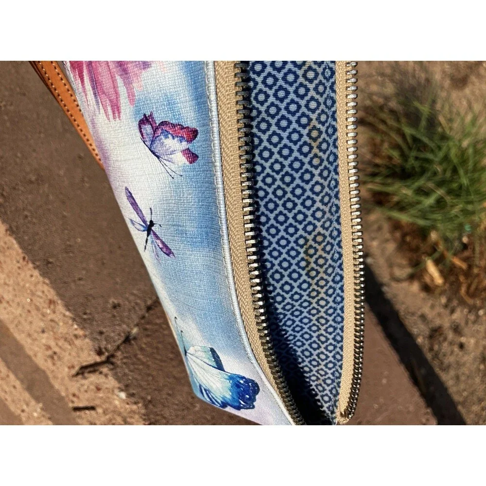 Brighton Belle Jardin Wristlet Clutch Purse Floral Butterfly Printed Leather